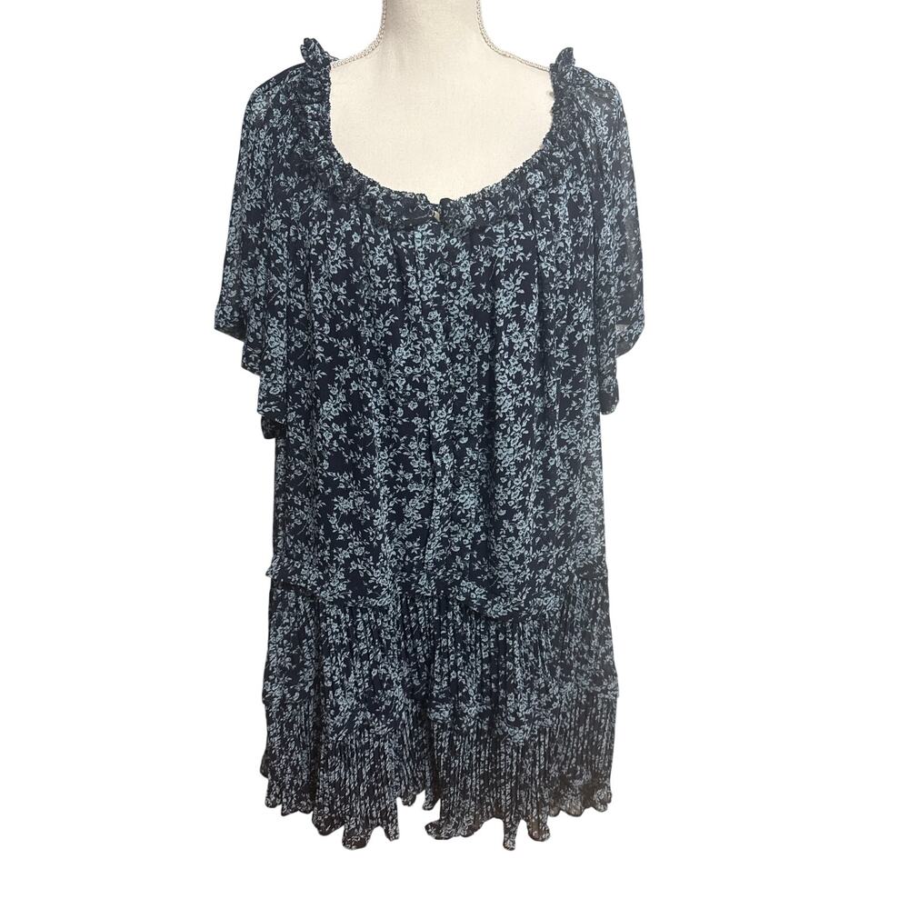 Anthropologie Short-Sleeve Keyhole Swing Women's Tunic Mini Dress Size XL Flowey - Picture 2 of 14